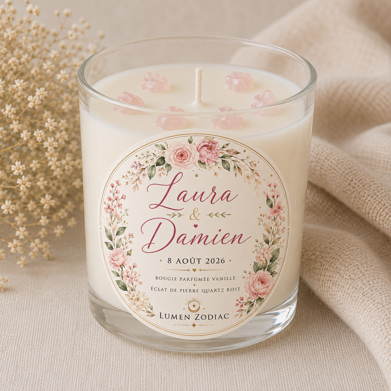 Petites bougies parfumées personnalisées pour mariages, baptêmes