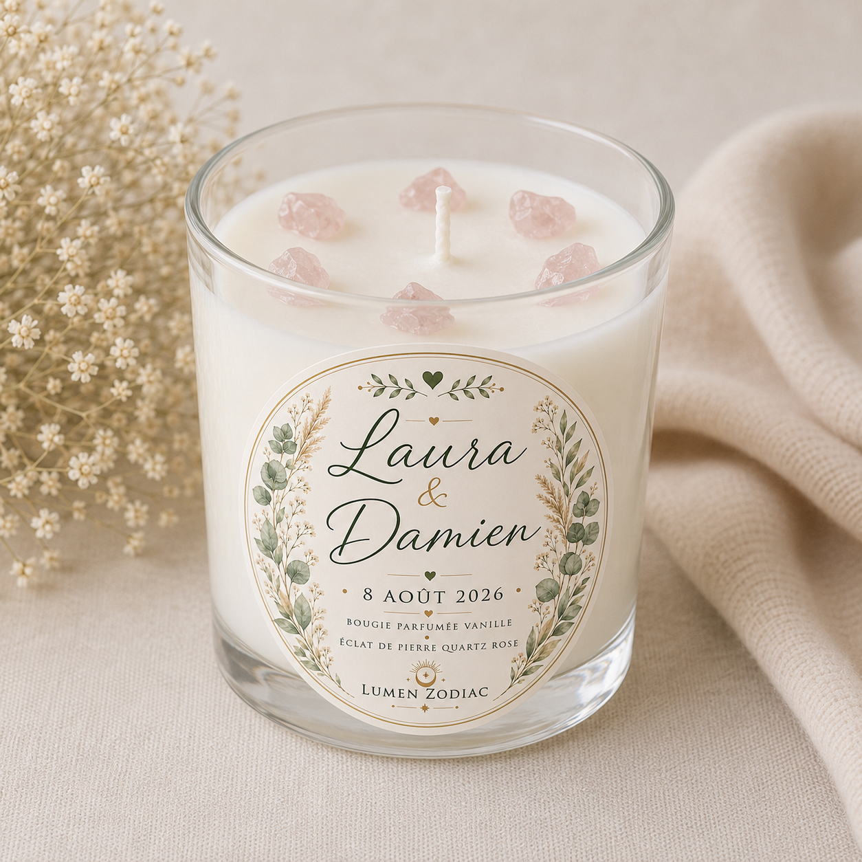 Petites bougies parfumées personnalisées pour mariages, baptêmes